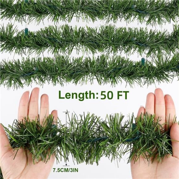 50FT Pre-lit Christmas Green Garland, Lighted Artificial Pine Garlands - Picture 5 of 7